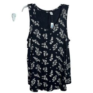 NWT Old Navy Womens Black Floral Scoop Neck Tank Top Large Sleeveless‎